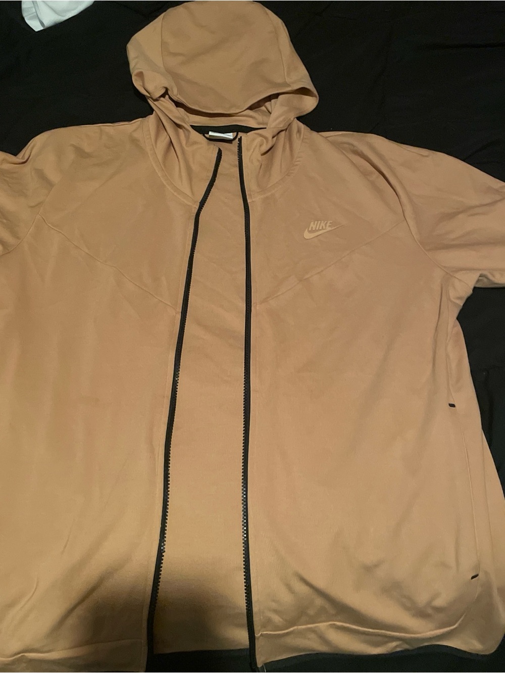 Nike Men's Tan Hooded Zip Windbreaker with Black Trim